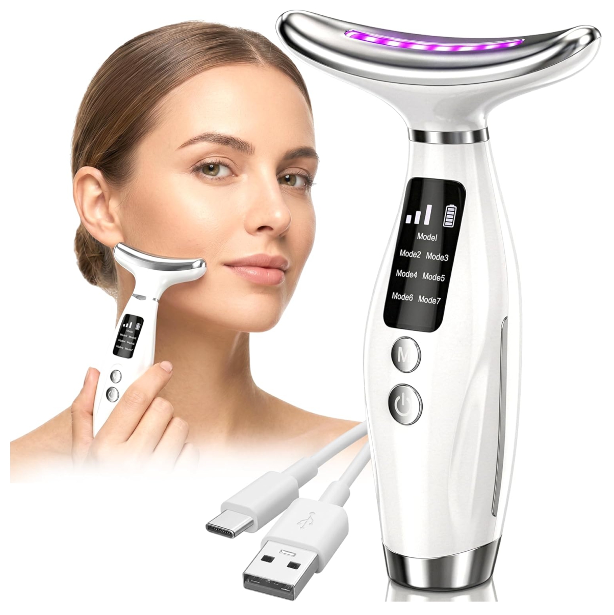 Masajeador Facial Papada Pantalla 7LED
